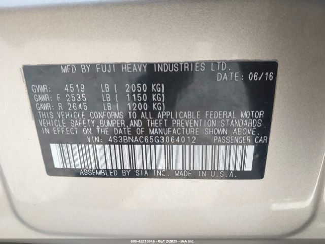 4S3BNAC65G3064012 Subaru Legacy 2.5i Premium