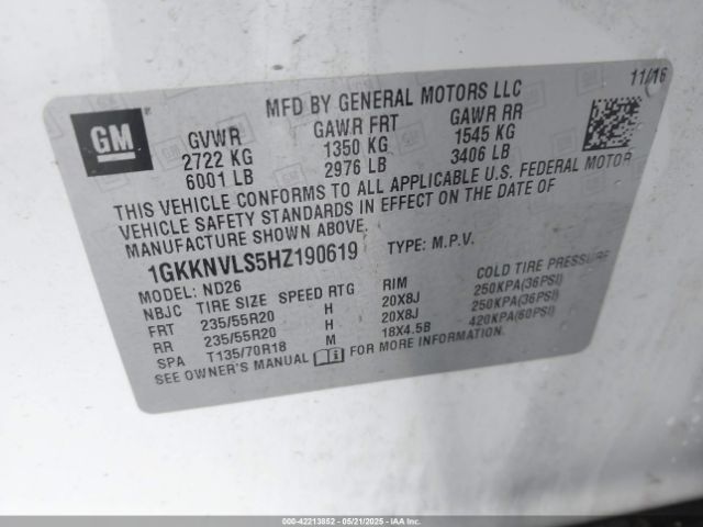 2017 GMC ACADIA 1GKKNVLS5HZ190619 Photo 8