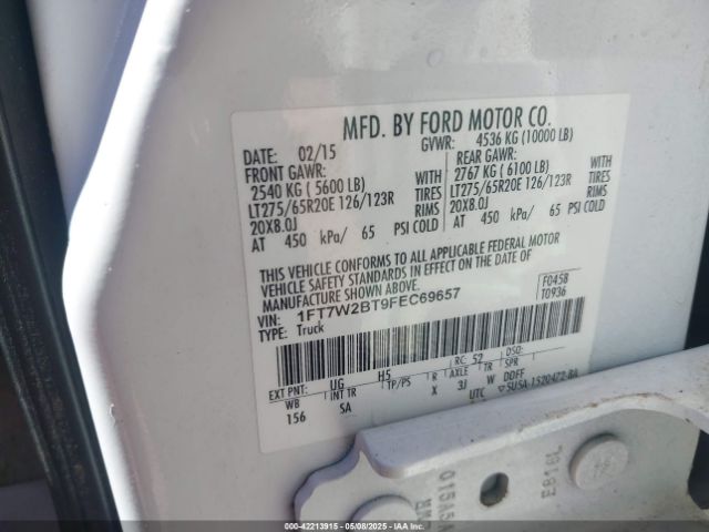 1FT7W2BT9FEC69657 Ford F-250 Lariat