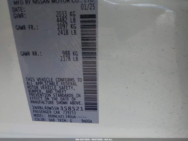 1N4BL4DW5SN358521 Nissan Altima Sv Awd