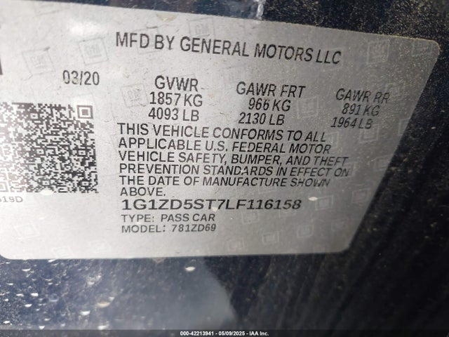 1G1ZD5ST7LF116158 Chevrolet Malibu Fwd Lt