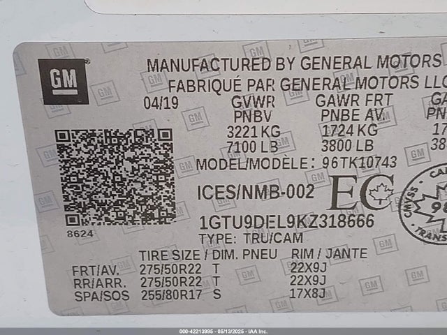 1GTU9DEL9KZ318666 GMC l87 - di dfm, alum, gen 5