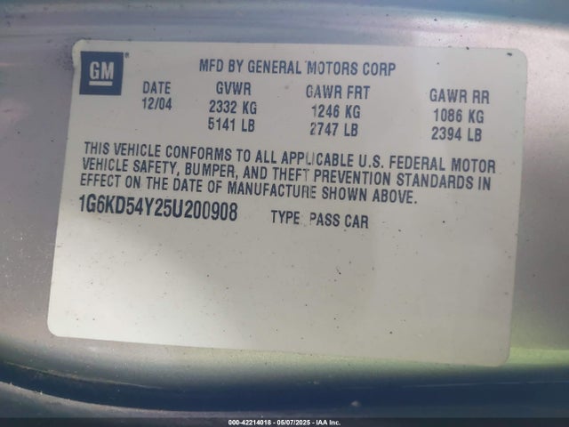 2005 CADILLAC DEVILLE 1G6KD54Y25U200908 Photo 8