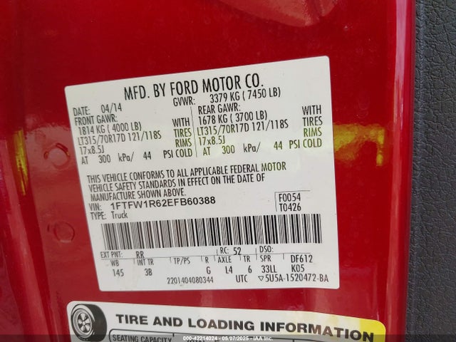 Ford F-150 Svt Raptor 2014 1FTFW1R62EFB60388 Image 9