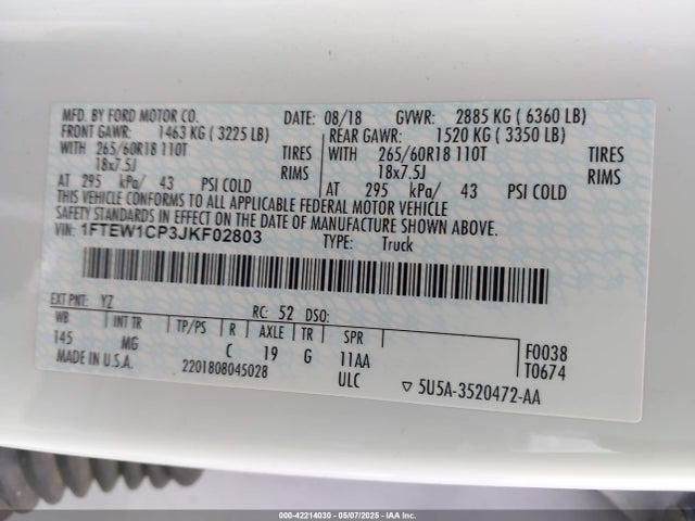 1FTEW1CP3JKF02803 Ford F-150 Xlt