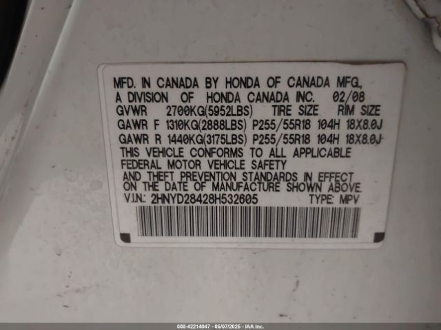 2008 ACURA MDX 2HNYD28428H532605 Photo 8