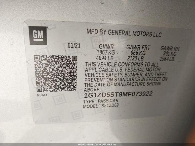 1G1ZD5ST8MF073922 Chevrolet Malibu Fwd Lt
