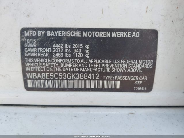 WBA8E5C53GK388412 BMW 328D