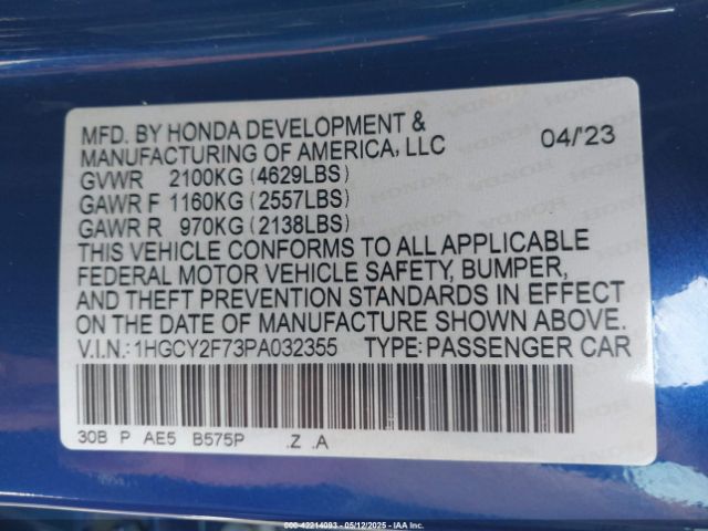 1HGCY2F73PA032355 Honda Accord Hybrid Sport-l