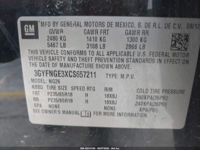 2012 CADILLAC SRX 3GYFNGE3XCS657211 Photo 8