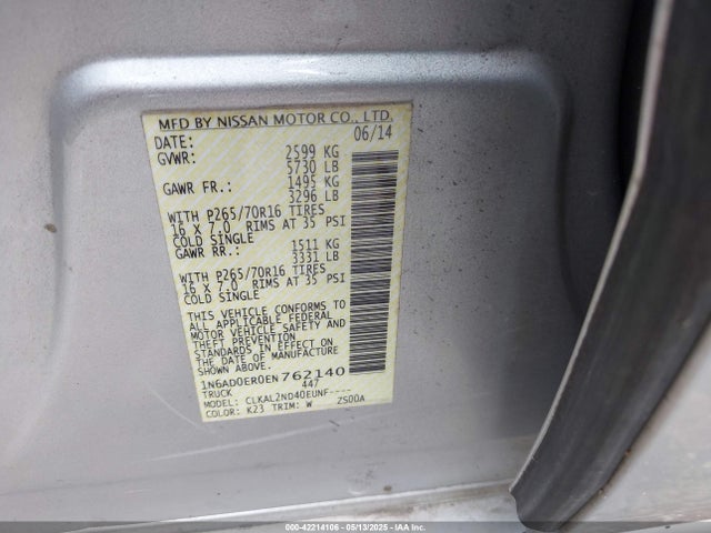 1N6AD0ER0EN762140 Nissan Frontier Sv