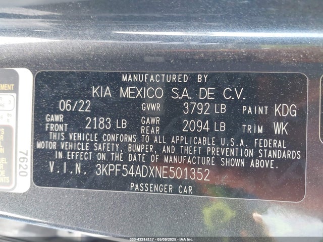 3KPF54ADXNE501352 KIA mpi nu