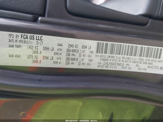 2017 JEEP GRAND CHEROKEE 1C4RJFAGXHC784510 Photo 8