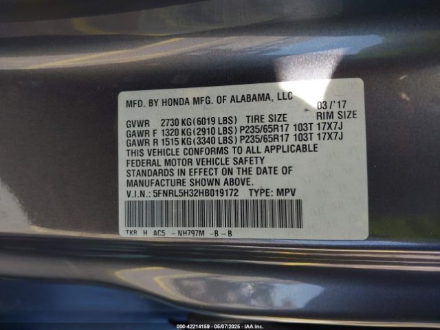 5FNRL5H32HB019172 Honda ODYSSEY SE