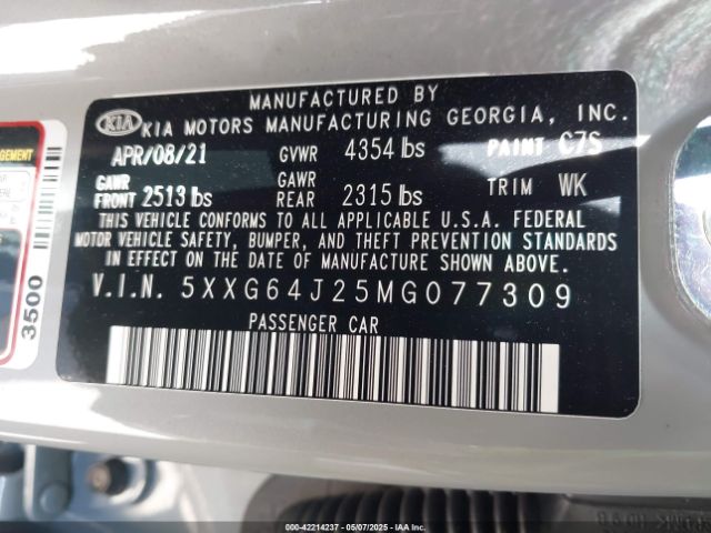5XXG64J25MG077309 KIA K5 Gt-line