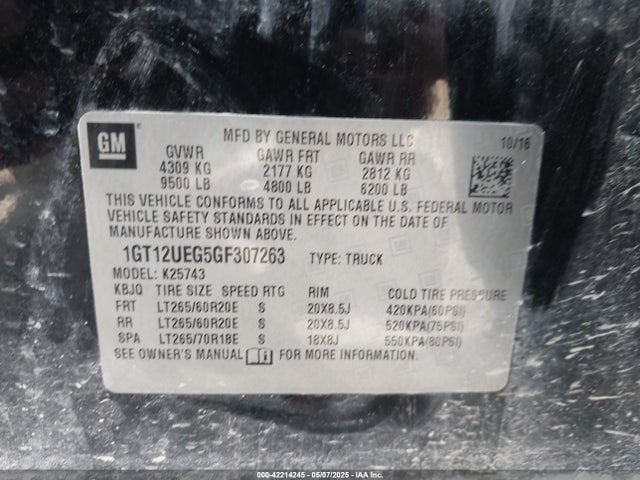1GT12UEG5GF307263 GMC l96 - flexible fuel (gas/ethanol), sfi iron