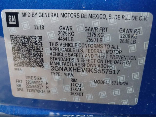 2019 CHEVROLET EQUINOX 3GNAXHEV6KS557517 Photo 8