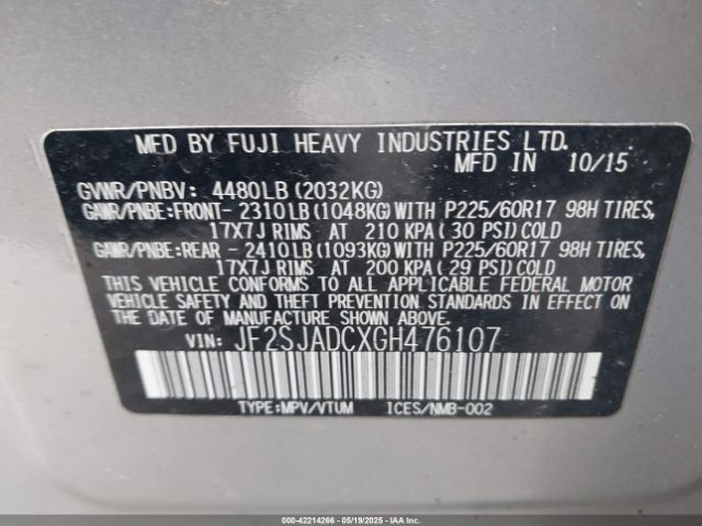JF2SJADCXGH476107 Subaru Forester 2.5i Premium
