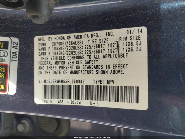 Honda CR-V EX 2014 5J6RM4H55EL050346 Image 9