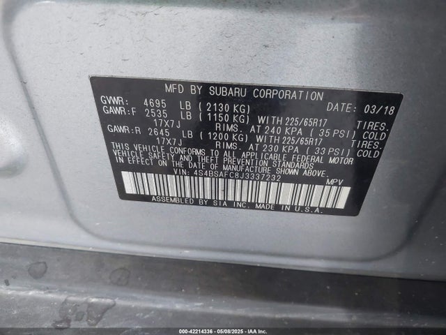 4S4BSAFC8J3337232 Subaru Outback 2.5i Premium