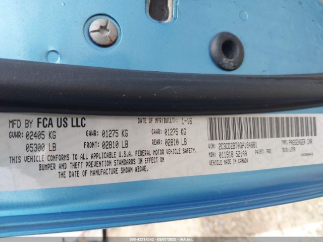 2C3CDZBT0GH184881 Dodge 2016