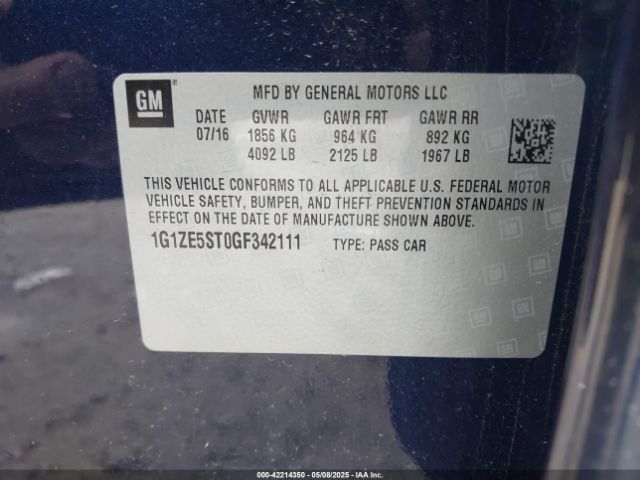 1G1ZE5ST0GF342111 Chevrolet MALIBU 1LT
