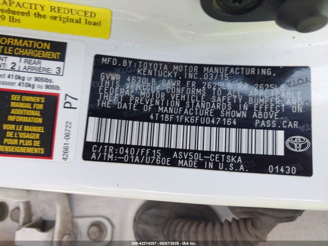 Toyota 2ar-fe 2015 4T1BF1FK6FU047164 Image 9
