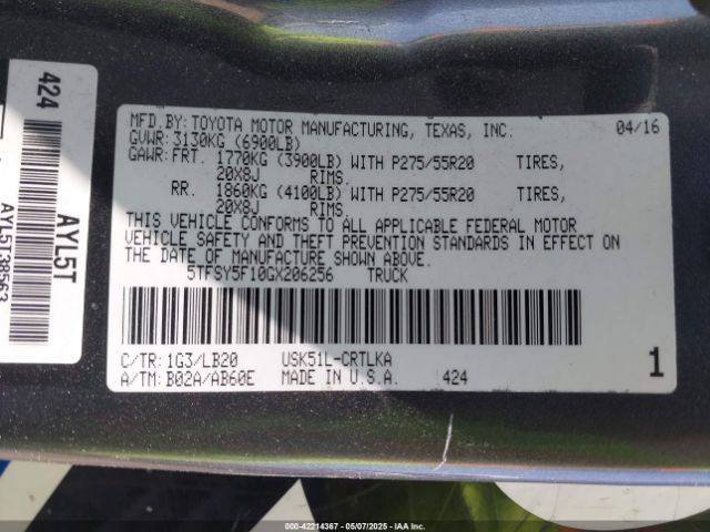 5TFSY5F10GX206256 Toyota Tundra Limited 5.7l V8
