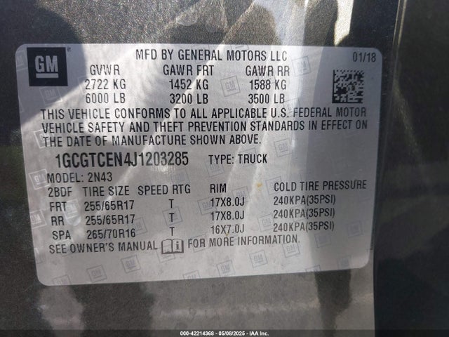 1GCGTCEN4J1203285 Chevrolet lgz - di: direct injection, vvt: variable valve timing, alum, var2, gen2