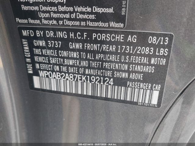 2014 PORSCHE CAYMAN WP0AB2A87EK192124 Photo 8