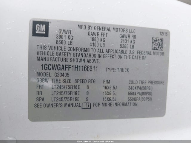 1GCWGAFF1H1166511 Chevrolet Express 2500 Work Van