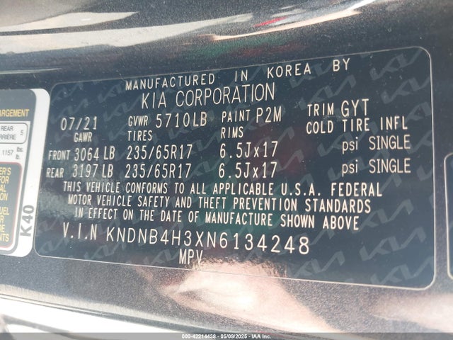 KNDNB4H3XN6134248 KIA gdi lamda iii