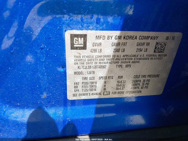 KL7CJLSB1GB740582 Chevrolet Trax Lt