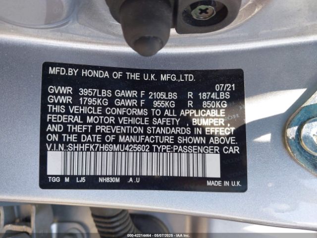 SHHFK7H69MU425602 Honda CIVIC EX