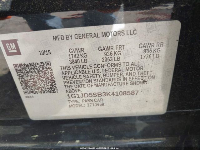 1G1JD5SB3K4108587 Chevrolet Sonic Lt Auto