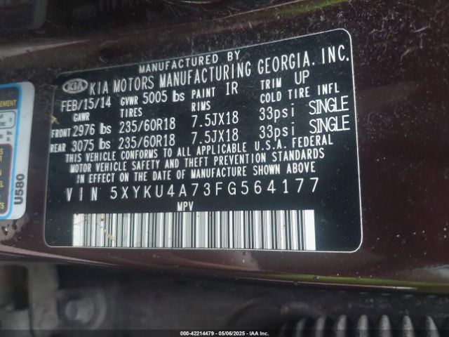 5XYKU4A73FG564177 KIA Sorento Ex V6