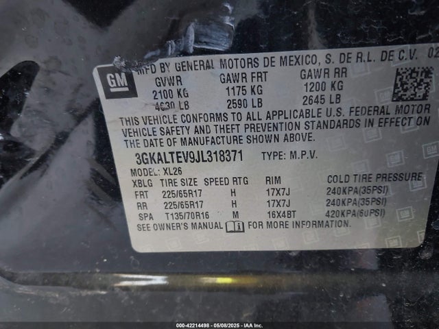 3GKALTEV9JL318371 GMC lyx - direct injection, vvt, fgt, turbo, alum, gen 1