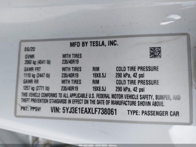 2020 TESLA MODEL 3 5YJ3E1EAXLF738061 Photo 8