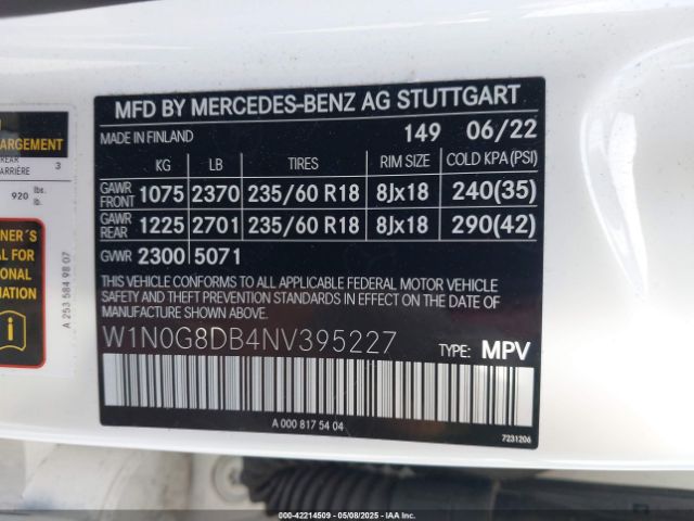 W1N0G8DB4NV395227 Mercedes-Benz Glc 300 Suv