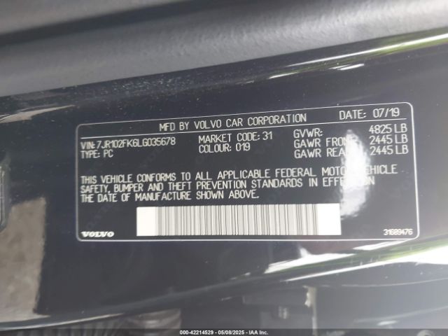 7JR102FK6LG035678 Volvo S60 T5 Momentum