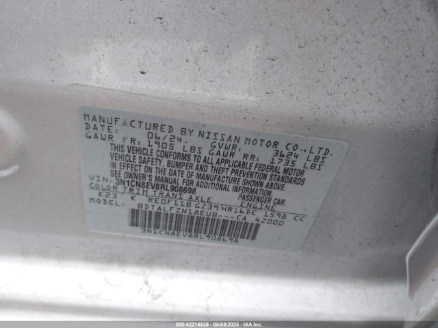 3N1CN8EV8RL908698 Nissan Versa 1.6 Sv