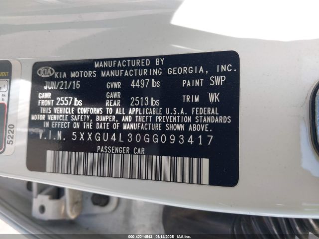 5XXGU4L30GG093417 KIA OPTIMA EX