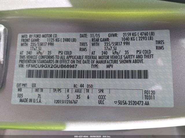 1FMCU9GX2GUB68987 Ford ESCAPE SE