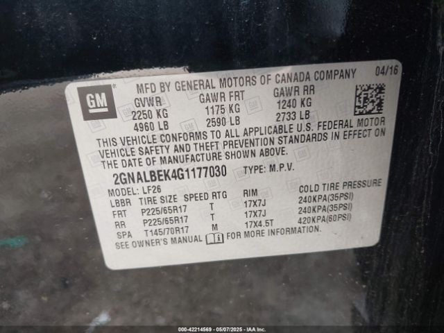 2GNALBEK4G1177030 Chevrolet lea - e85 max, aluminum