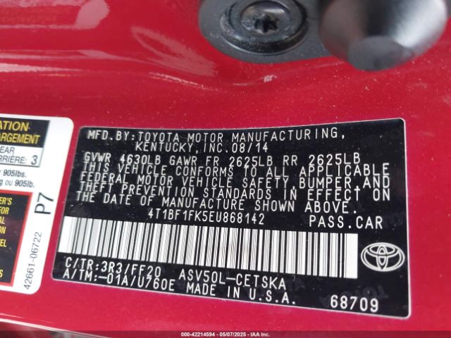 4T1BF1FK5EU868142 Toyota CAMRY SE