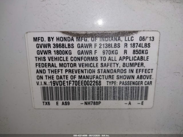 19VDE1F70EE002268 Acura Ilx 2.0l