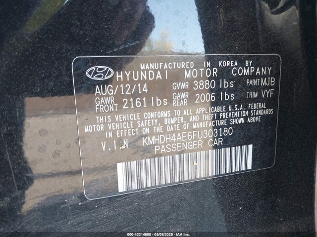 KMHDH4AE6FU303180 Hyundai ELANTRA SE