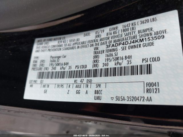 3FADP4DJ4KM153509 Ford Fiesta St Line