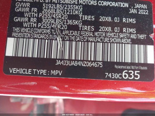 2022 MITSUBISHI OUTLANDER JA4J3UA84NZ064675 Photo 8