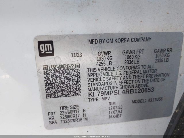 KL79MPSL4RB120653 Chevrolet Trailblazer Fwd Lt